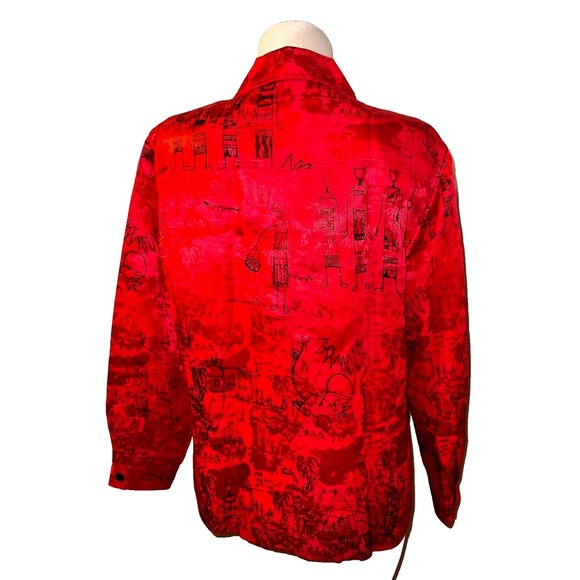 Chico's Red Silk Linen Blend Button Front Shirt Tropical Print Size L (2) Artsy - Picture 5 of 8